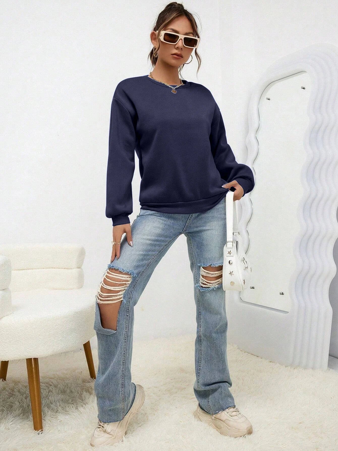 Solid Color Multicolor Woman Hoodie Casual Comfortable Clothing Loose Trendy Sweatshirt  Autumn Crewneck Female Pullovers