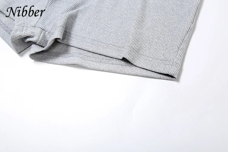 Nibber Ribbed Casual 2 Piece Set Women Tracksuit Sporty Square Collar Tank Tops+Shorts Suit Streetwear Simple Matching Outfits