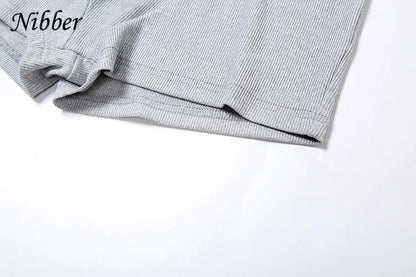 Nibber Ribbed Casual 2 Piece Set Women Tracksuit Sporty Square Collar Tank Tops+Shorts Suit Streetwear Simple Matching Outfits