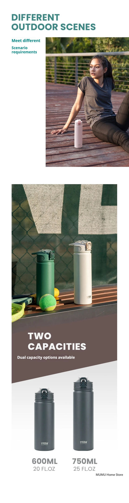 TYESO 600/750ML Stainless Steel Thermo Bottle Car Thermal Cup Sports Water Bottles Keep Cold and Hot Vacuum Flasks Insulated Cup