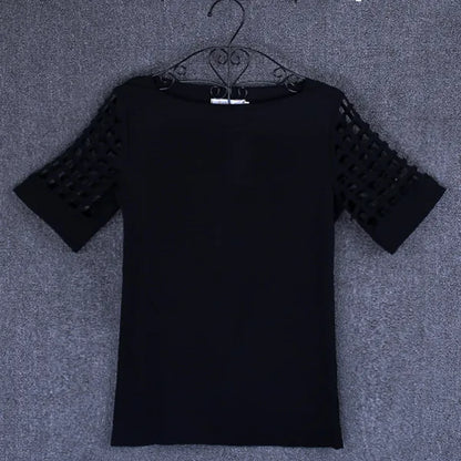 Summer Fashion Women Blouses & Shirts Hollow Out Sleeve Slash Neck Chiffon Blouse Plus Size