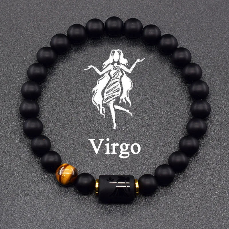 12 Zodiac Constellation Signs Bracelets for Men Women Real Natural Tiger Eye Stone Bead Bracelet Leo Taurus Charm Couple Jewelry