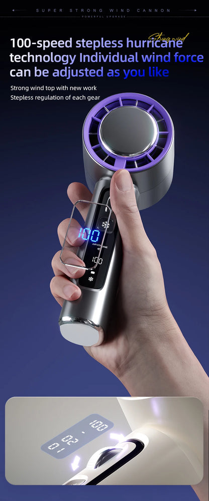 Portable Handheld Turbo Fan 100 Wind Speeds Adjustable Mini Personal Fan Battery Operated Electric Eyelash Fan