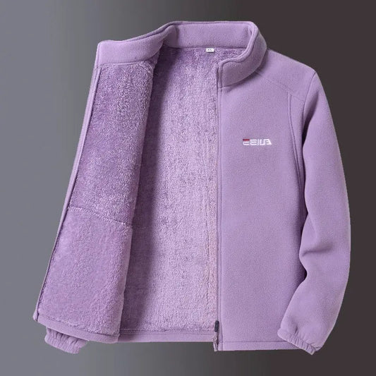 Woman Thickened Zipper Lamb Velvet Sweatshirt Casual Cardigan Embroidery Warm Stand-up Collar Loose Jacket Windproof Sweatshirt