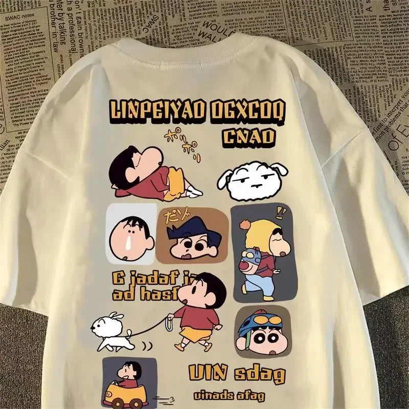 Crayo.n Littl.e New Japanese Anime Printed Cotton T-shirt Cute Style Women's Short Sleeve T-shirt Personality High-Quality Tops