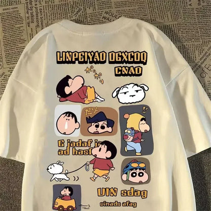 Crayo.n Littl.e New Japanese Anime Printed Cotton T-shirt Cute Style Women's Short Sleeve T-shirt Personality High-Quality Tops