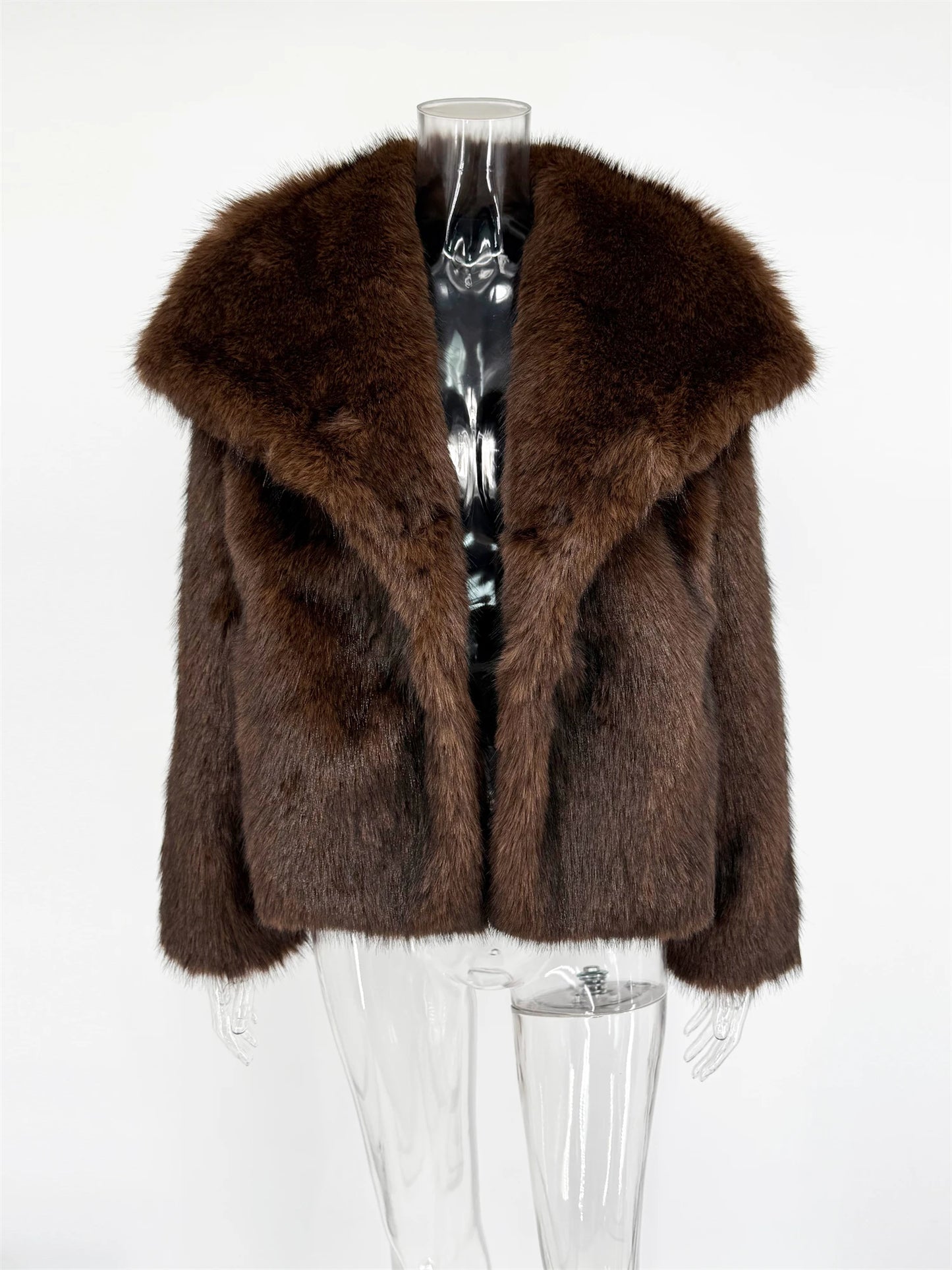 Faux Fur Women's Coat – Luxury Cropped Fluffy Jacket With Lapel Collar
