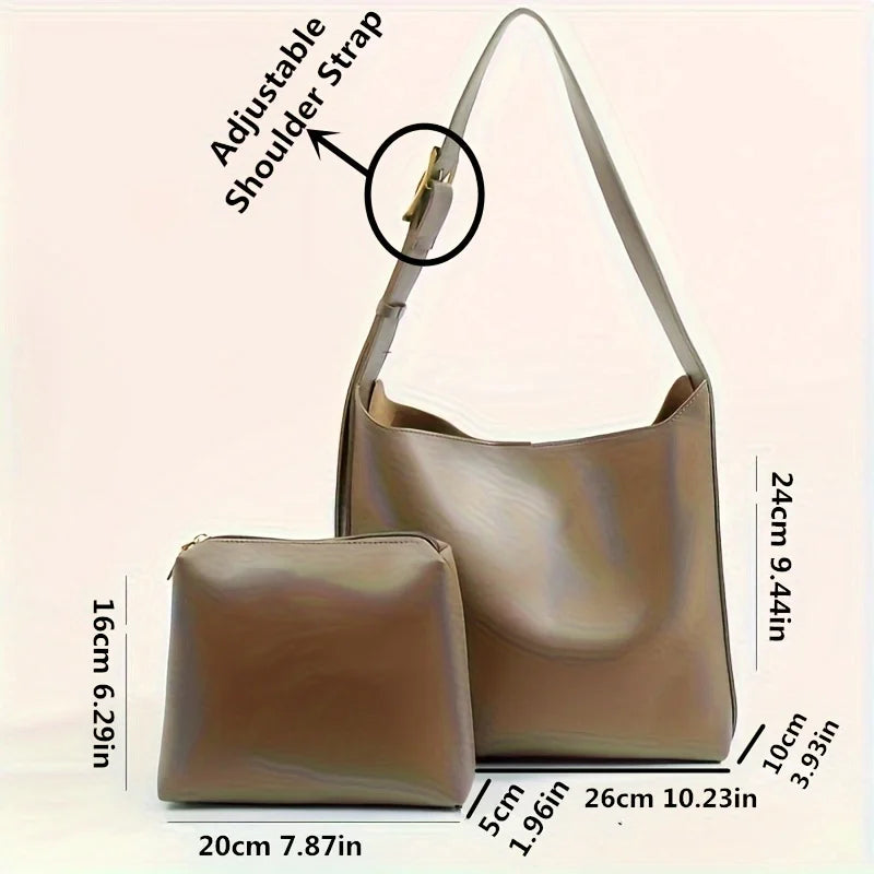 Women's Tote Bag - Minimalist Faux Leather Shoulder Handbag with Zipper Closure