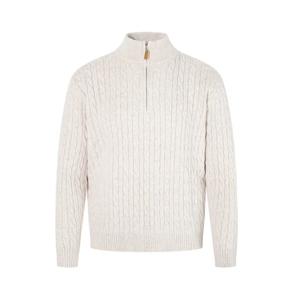 Retro Stand Collar Half Zipper Sweater Mens Solid Color Autumn Winter Casual Knitted Long Sleeve Loose Pullover Man