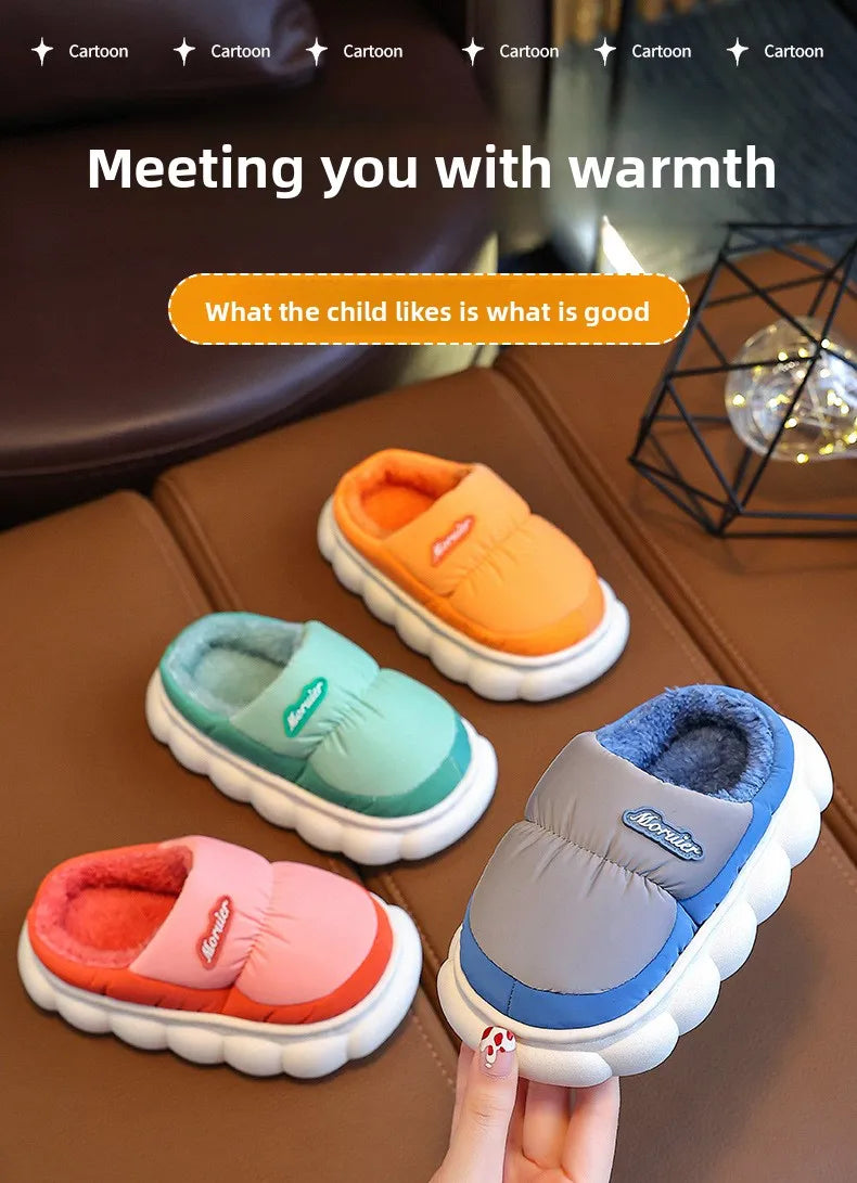 Children Winter Slippers - Waterproof Kids Cotton Slippers | Warm Woolen Home Shoes
