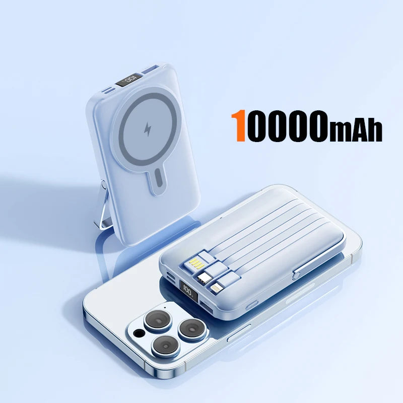 10000mAh Wireless Magnetic Power Bank Portable 22.5W Fast Charging For iPhone 17/16/15/14/13/12 Series Mobile Power with Back Clip and Bracket Desktop Charger