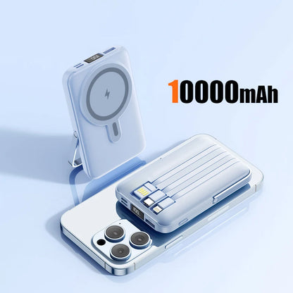 10000mAh Wireless Magnetic Power Bank Portable 22.5W Fast Charging For iPhone 17/16/15/14/13/12 Series Mobile Power with Back Clip and Bracket Desktop Charger