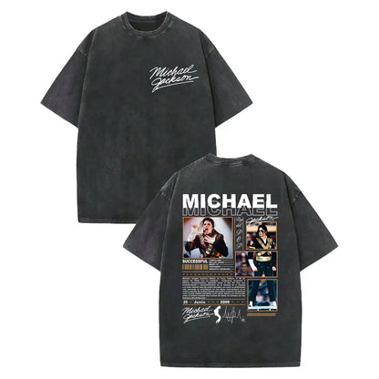 Vintage Washed Michael Jackson Album Poster Graphic T Shirt Men Women Clothing Rock Fashion T-shirt Summer Casual Loose T-shirts