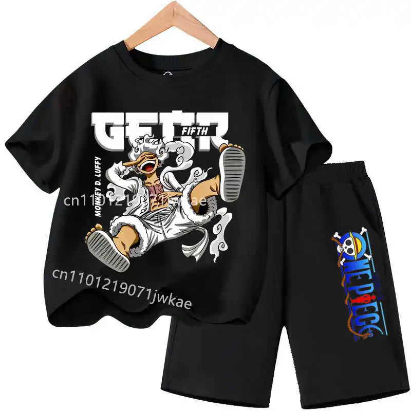 One Piece Kids Outfit Chopper Luffy Tracksuit Suit Children Summer Short Sleeve Clothes Set Anime Boy Girl T Shirt Shorts 2pcs