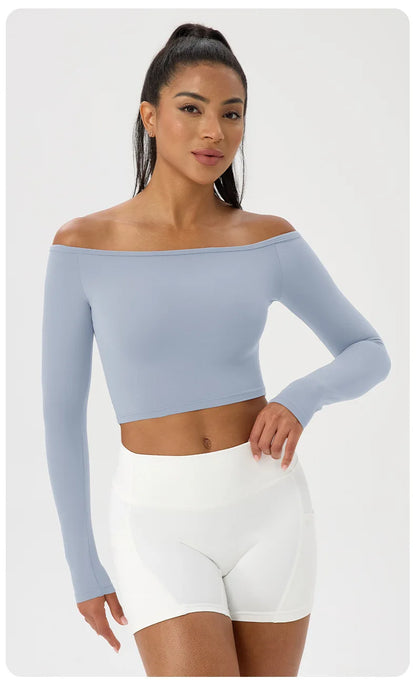 Women's Yoga Shirt - Long Sleeve One Shoulder Tight Fit Workout Top | Quick Drying