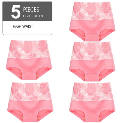 5Pcs/Set High Waist Cotton Panties Women Body Slimming Underwear Fashion Print Briefs Ladies Panty Breathable Female Lingerie