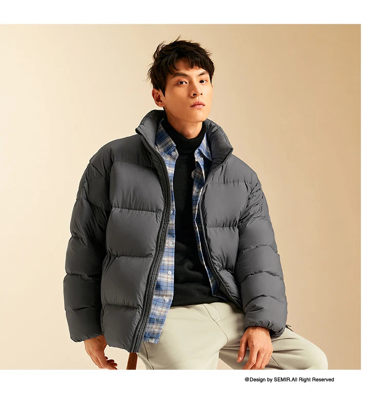 Semir Down Jacket Men Winter Three-proof Windproof Waterproof Stain Resistant Thick Stand Collar Puffer Coat Lightweight Warm