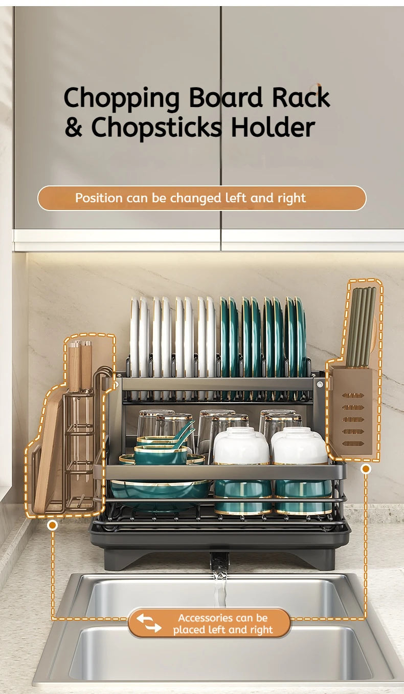 Adjustable Stainless Steel Dish Drying Rack with Drainboard - Over Sink Plate Organizer - ZOOMNSTORE