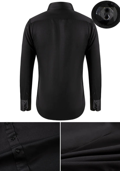 Solid color shirt men's crystal button long sleeved pointed collar light luxury men's business casual men's wear