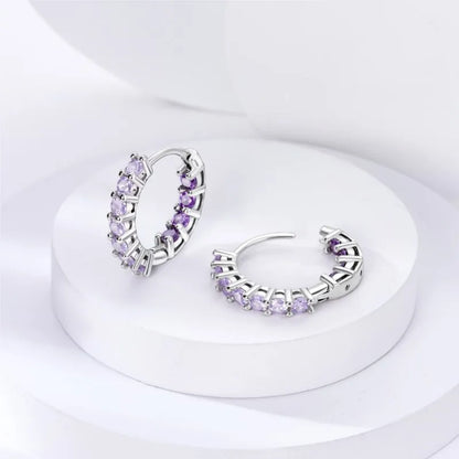 MISEFF Real 925 Sterling Silver Earring Gradual Change Green Blue Colored Zircon Hoop Earrings Engagement Wedding Jewelry Gifts