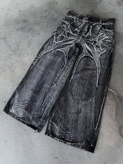 Y2K Retro Oversized Baggy Unisex Mopping Pants Phantom Jeans Men High Street Spider Embroidered Patch Hip Hop Streetwear Gothic