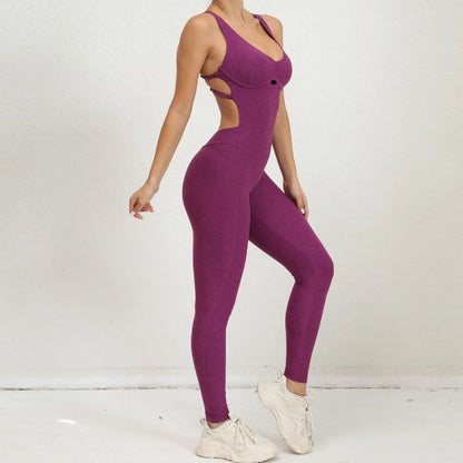 Women Yoga Jumpsuit - Push Up Backless Sportswear, Breathable Quick Dry Activewear