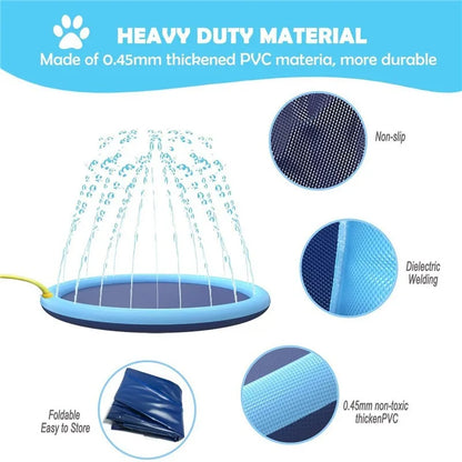 Dog Sprinkler Splash Pad Non Slip Pet Swimming Pool Foldable Outdoor Water Play Mat for Dog Cats Summer Outdoor Cooling Bath Tub