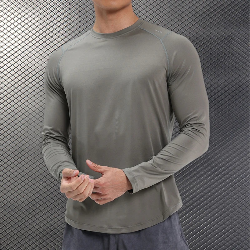 Men Compression Shirt - Long Sleeve Running Gym Top With Moisture Wicking Fabric