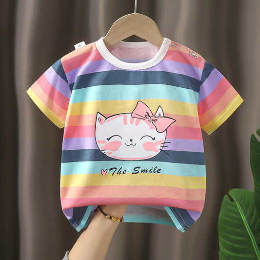1pcs Summer Pure Cotton Girl Cartoon Tee Fashion Top Children Short Sleeve T-shirts Child Loose Casual Solid Tshirt Baby Clothes
