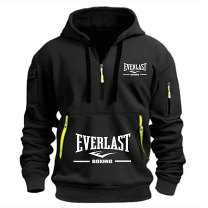 Men's Fashion Casual Hoodie Multi-pocket Sports Long-sleeve Sweatshirt Up Down Print Warm Half Zip Hooded Fitness Pullover Good