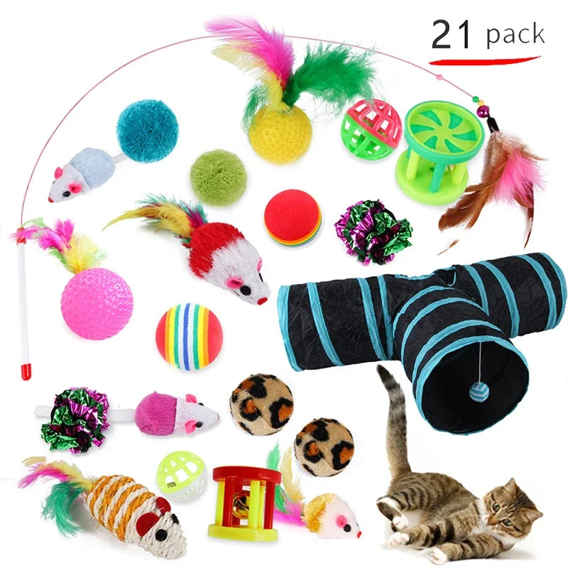DualPet Kitten Toys Variety Cat Toy Combination Set Cat Toy Funny Cat Stick Sisal Mouse Bell Ball Cat Supplies 20 Piece Set anti