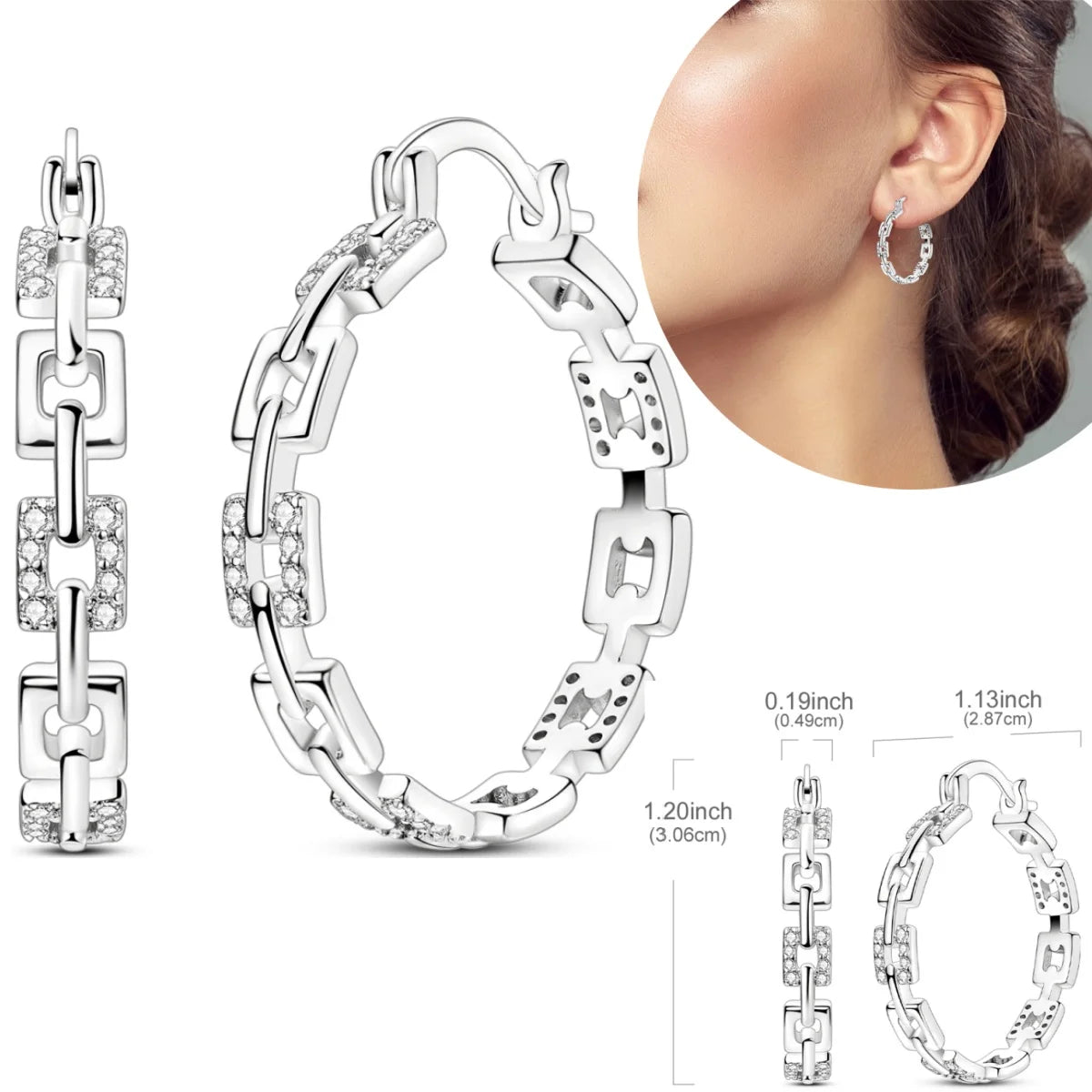 Orstarry S925 Sterling Silver Square Chain With Stone Inlaid Earrings Hoop Earrings For Women Jewelry Original Party Trendy Gift