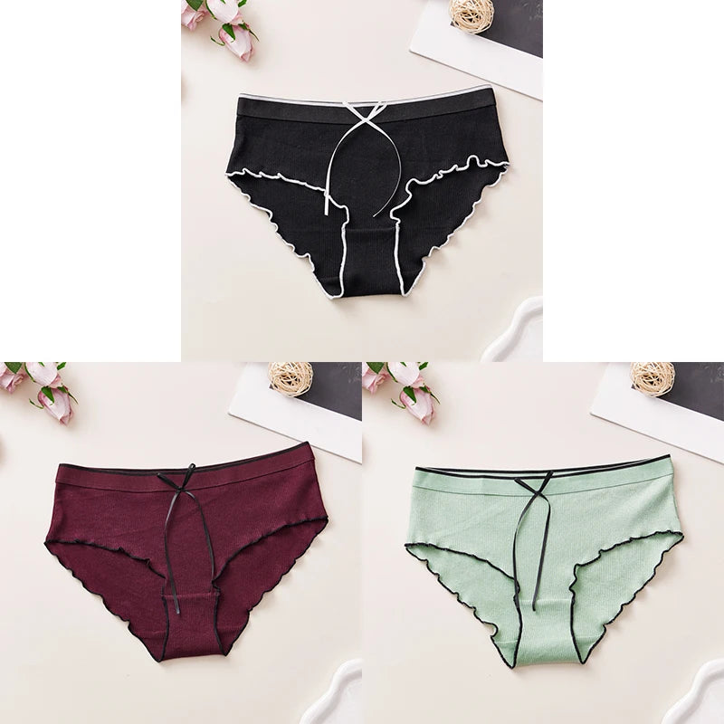 Cotton Women's Panties - Breathable Mid Rise Underwear With Bowknot Design