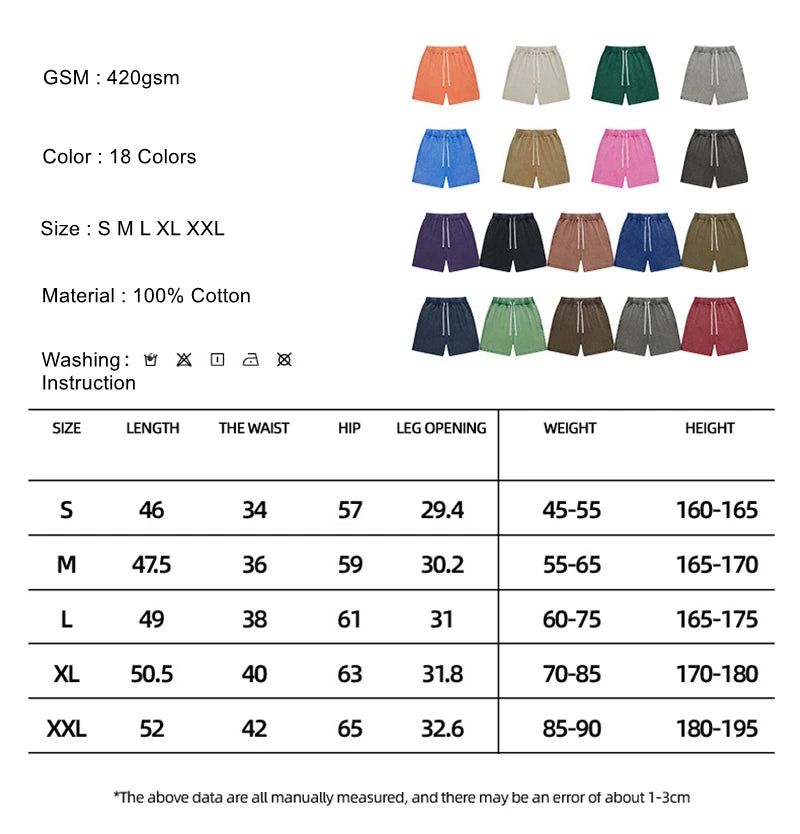 ZODF Trendy Batik Washed 420gsm Cotton Shorts For Men Retro Unisex Basic Heavy Weight Loose Solid Shorts Brand Bottoms HY0855