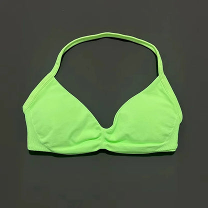 HISTELLO Strappy Bra Gym Top Women High Support Thin Strap Halter Sports Seamless Bras Scrunch Push-up Workout Yoga Tank Tops