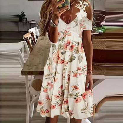 Women's White Lace Dress – V-Neck Suspender Short Summer Dress