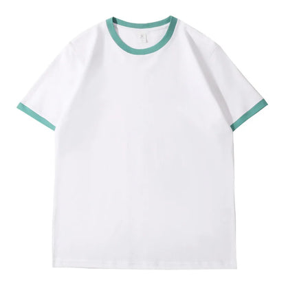 210G Heavy Cotton Men's T-shirt Edge-bumping O-Neck Short-sleeved Man T shirt Contrasting Color Splicing Men T-shirt Tops Tees