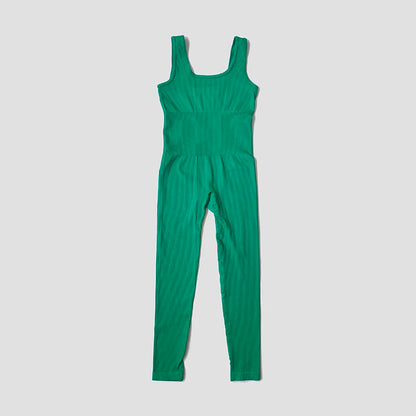 Women's Seamless Yoga Set | Ribbed One Piece Fitness Jumpsuit - High Waist Workout
