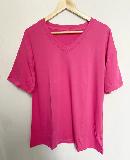 Women's Short Sleeve T Shirt - Cotton Broadcloth Polyester Fabric Top, Loose Fit Tee