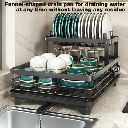 Stainless Steel Dish Rack – Kitchen Drying Rack With Cutlery Holder & Drainboard Organizer