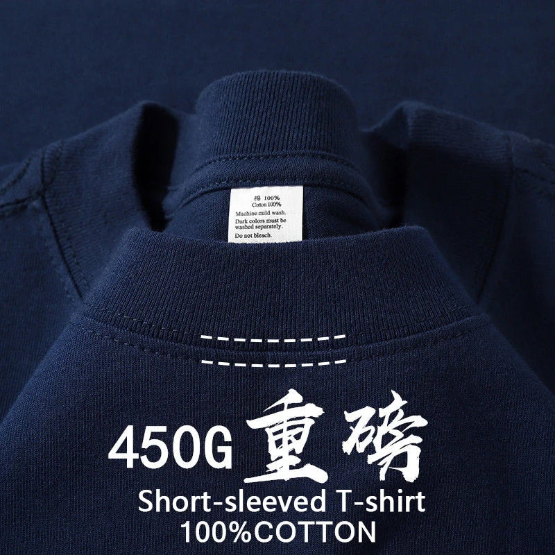 450g Gsm Pure Cotton Short-sleeved T-shirt Men's Loose American Fashionable Brand Casual High Street Half-sleeved T-shirt