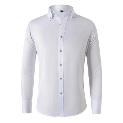 Solid color shirt men's crystal button long sleeved pointed collar light luxury men's business casual men's wear