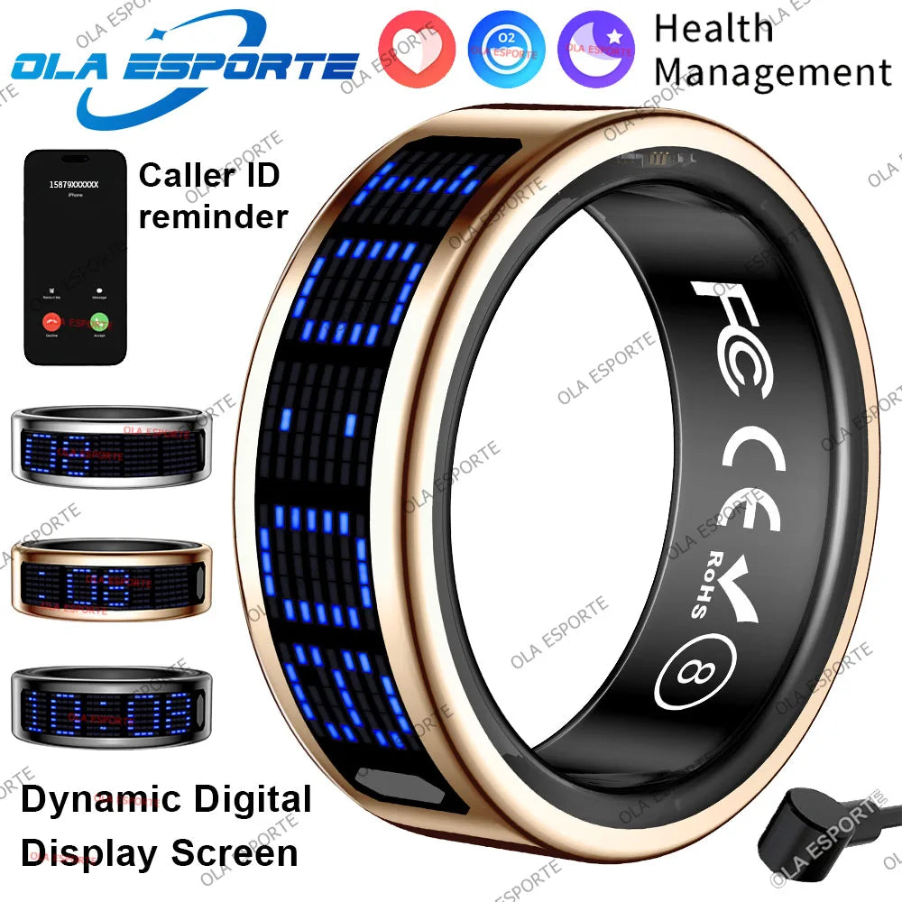 Smart Ring With Dynamic Display Screen 5 ATM Waterproof Blood Oxygen Heart Rate Sleep Monitor Sports Ring Men Women Fashion Ring