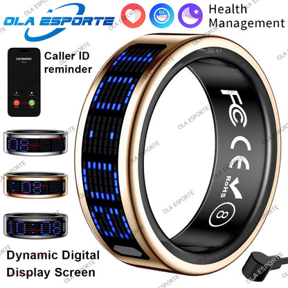 Smart Ring With Dynamic Display Screen 5 ATM Waterproof Blood Oxygen Heart Rate Sleep Monitor Sports Ring Men Women Fashion Ring