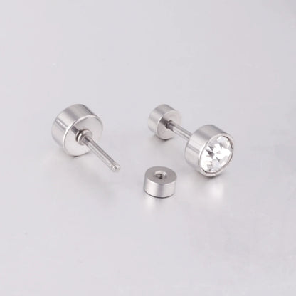 LUXUSTEEL Twist Back Round Cubic Zirconia Stud Earrings Stainless Steel Anti-allergy For Women Men 3mm to 7mm Christmas Party