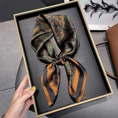 Luxury Silk Scarf - Chain Print Thin Neck Scarf for Women 70x70cm