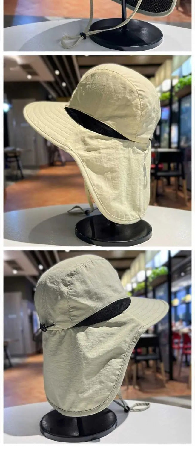 Unisex Windproof Quick-Dry Fisherman Hat Mesh Breathable Fishing Cap with Neck Flap & UV Protection for Outdoor Fishing Hikin