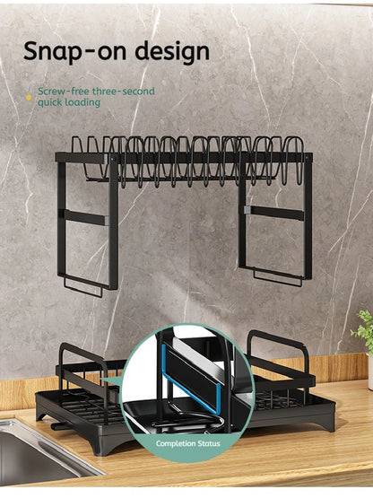 2 Tier Dish Drying Rack Kitchen Bowl Drainer Storage Rack Tableware Drain Chopsticks Knife Fork Water Cup Storage Holder 2 Tier