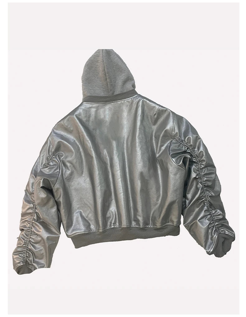 Mauroicardi Autumn Winter Oversized Cool Black Thickened Warm Pu Leather Jacket Men Hood Luxury Designer Fake 2 Clothes