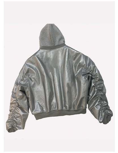 Mauroicardi Autumn Winter Oversized Cool Black Thickened Warm Pu Leather Jacket Men Hood Luxury Designer Fake 2 Clothes